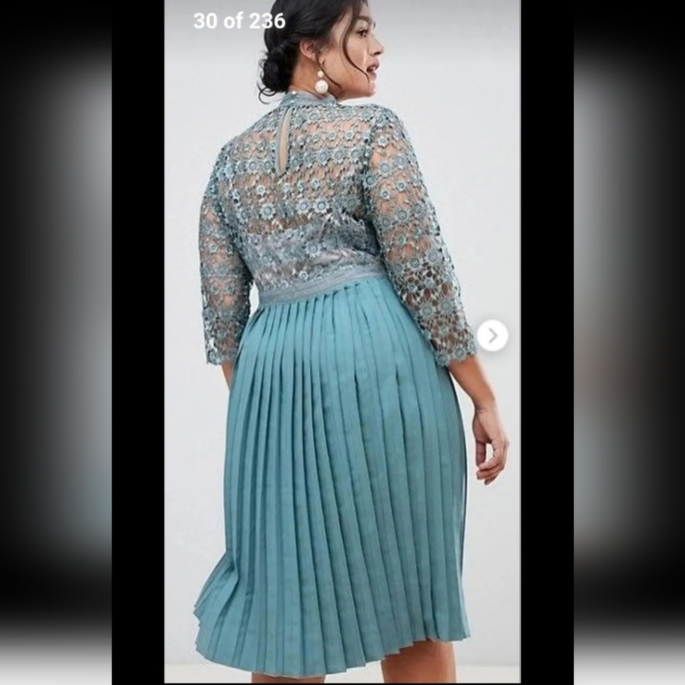 ASOS Curve Dress Plus Size 18 Embroidered Lace Soft Pink and Blue Dress A-Line - Picture 2 of 10